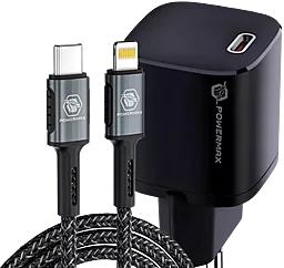 Мережевий зарядний пристрій Powermax PrimeGaN Bravo 33W PD/QC + USB C-Lightning cable black