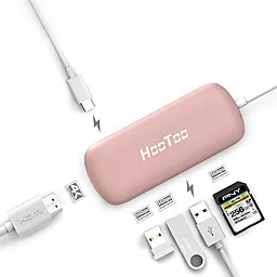 Мультипортовий Type-C хаб HooToo USB Type-C to HDMI/SD Card Reader/3хUSB 3.0/USB-С Rose Gold (HT-UC001 / HT-UC001RG / HT-UC001-RG) - мініатюра 2