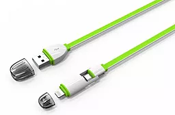 USB Кабель LDNio 2-in-1 USB Lightning/micro USB Cable Green (LC82) - мініатюра 2