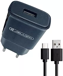 Сетевое зарядное устройство Jellico C36 10W 2.1A USB-A + USB-C cable black