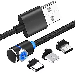 Кабель USB NICHOSI Magnetic LED 3-in-1 USB to Type-C/Lightning/micro USB сable black