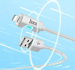 Кабель USB Hoco U123 Regent colorful charging 12w 2.4a 1.2m Lightning gray - миниатюра 5