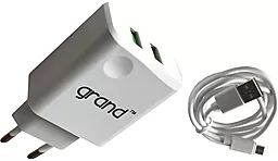 Сетевое зарядное устройство Grand D10A-3 2.1a 2xUSB-A ports charger + micro USB cable white