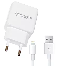 Мережевий зарядний пристрій Grand 2 USB 2.1A + Lightning Cable White (GH-C01)