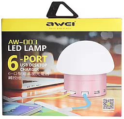 Сетевое зарядное устройство Awei C910 LED Lamp with 6 USB ports Gray - миниатюра 5