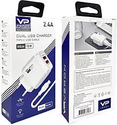 Сетевое зарядное устройство Veron VR-C12M 12W 2.4A 2xUSB-A + microUSB cable White - миниатюра 3