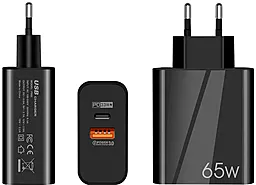 Сетевое зарядное устройство с быстрой зарядкой AC Prof F002 65W QC USB-A-C Black - миниатюра 3