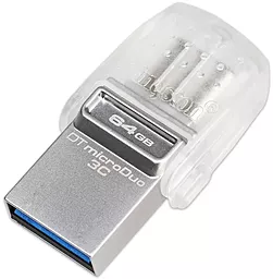 Флешка Kingston DT Micro 64GB USB 3.1+Type-C (DTDUO3C/64GB) Metal Silver - миниатюра 2