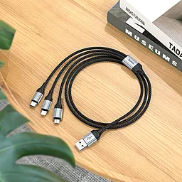 Кабель USB Hoco X102 12w 2.4a Fresh 3-in-1 USB Type-C to Type-C/Lightning/micro cable black - миниатюра 8