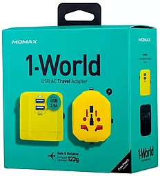 Сетевое зарядное устройство Momax 1-World Travel Adapter AC port 2.5a 2xUSB-A (UK/EU/US/JP/CN/AU) yellow (UA1Y) - миниатюра 8