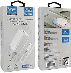 Сетевое зарядное устройство Veron VR-C13Q 18W 3.0A USB-A + USB-C cable White - миниатюра 5