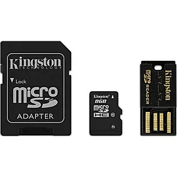 Карта памяти Kingston microSDHC 8GB Class 10 + SD-адаптер (MBLY10G2/8GB)