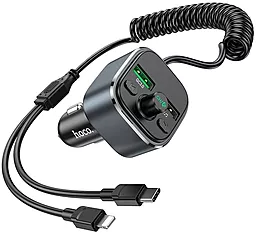 Автомобильное зарядное устройство с FM-модулятором Hoco E74 18W 3A QC3.0 2xUSB-A+Lightning + USB-C Cable Metal Gray - миниатюра 2