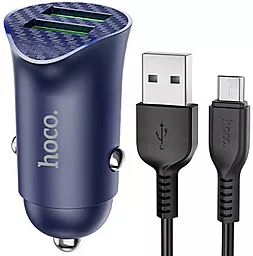 Автомобильное зарядное устройство с быстрой зарядкой Hoco Z39 Farsighted 18W 3.4A + micro USB Cable Blue