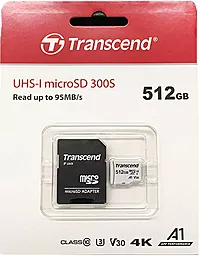 Карта памяти Transcend microSDXC 512GB 300S Class 10 UHS-I U3 V30 A1 + SD-адаптер (TS512GUSD300S-A) - миниатюра 3