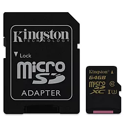 Карта памяти Kingston microSDXC 64GB Class 10 UHS-I U3 + SD-адаптер (SDCG/64GB)