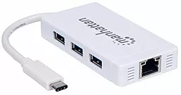 Мультипортовый USB Type-C хаб Manhattan USB-C -> 3-port USB3.0 + RJ45 Gigabit Ethernet