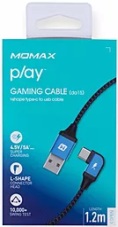 Кабель USB Momax Play Gaming Cable L-Shape 1.2M USB Type-C Cable Blue - миниатюра 4