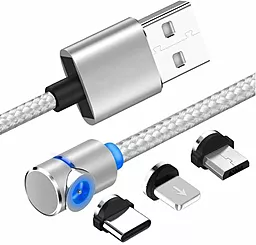 Кабель USB NICHOSI Magnetic LED 3-in-1 USB to Type-C/Lightning/micro USB Cable silver