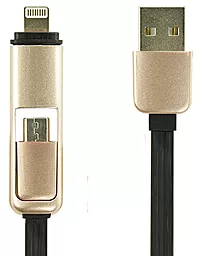 USB Кабель Optima Double Flat 2-in-1 USB Lightning/micro USB Cable Black (C-021)