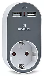 Мережевий зарядний пристрій REAL-EL CS-20 с розеткой White / Grey