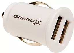Автомобильное зарядное устройство Grand-X 2.1A 2xUSB-A ports car charger white (CH-02W) - миниатюра 3