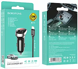 Автомобильное зарядное устройство Borofone BZ15 Auspicious Dual Port Digital Display 2.4A 2USB + Lightning Cable Black - миниатюра 5