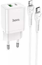 Сетевое зарядное устройство Hoco N28 Founder 20W USB-A-C PD/QC3.0 + USB-C-Lightning Cable White