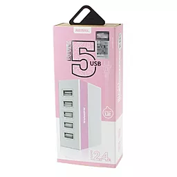 Мережевий зарядний пристрій Remax Charger RU-U1 5 USB (EU) White/Pink - мініатюра 3