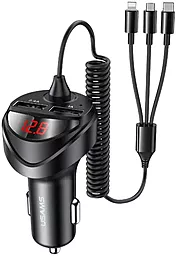 Автомобильное зарядное устройство Usams C22 Double USB 3.4A + 3-in-1 micro/Type-C/Lightning Cable Black (US-CC119)