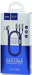 Кабель USB Hoco U17 Combo 3-in-1 USB to Type-C/Lightning/micro USB cable blue - миниатюра 5
