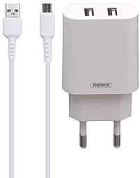 Мережевий зарядний пристрій Remax RP-U35 2.4a 2xUSB-A ports charger + micro USB cable White