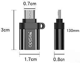 OTG-переходник Yesido GS07 M-F micro USB -> USB-A 3.0 Black - миниатюра 3