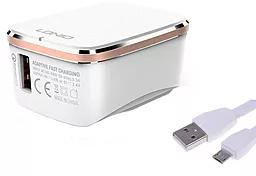 Мережевий зарядний пристрій з швидкою зарядкою LDNio QС 2.0 USB 2.4A + micro USB Cable White (DL-A1204Q)
