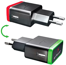 Сетевое зарядное устройство E-Power USB Home Charger (2.1A) + mini USB/micro USB/Lightning cable Black (EP722HAS) - миниатюра 2