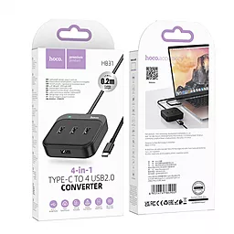 USB Type-C хаб Hoco HB31 Easy 4-in-1 4xUSB2.0 0,2m Hub black - миниатюра 4