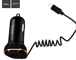 Автомобільний зарядний пристрій Hoco Z14 1USB with Spring Lightning Cable (3.4A) Black - мініатюра 2