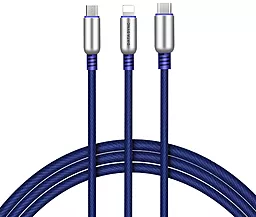 Кабель USB Hoco U17 Combo 3-in-1 USB to Type-C/Lightning/micro USB cable blue