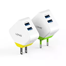 Сетевое зарядное устройство LDNio Dual home charger 2USB Ports 3.1A Yellow (DL-AC58) - миниатюра 7