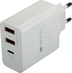 Мережевий зарядний пристрій Canyon 2xUSB-A/USB-C ports home charger white (CNE-CHA08W)
