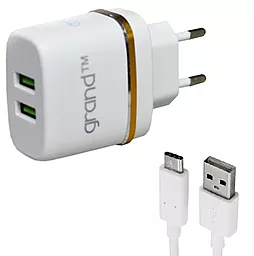 Мережевий зарядний пристрій Grand 2 USB 2.1A + USB Type-C Cable White (GH-C02)