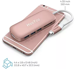 Мультипортовий Type-C хаб HooToo USB Type-C to HDMI/SD Card Reader/3хUSB 3.0/USB-С Rose Gold (HT-UC001 / HT-UC001RG / HT-UC001-RG) - мініатюра 4