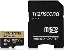 Карта памяти Transcend microSDXC 64GB Ultimate Class 10 UHS-I U3 V30 + SD-адаптер (TS64GUSDU3M)