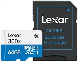 Карта памяти Lexar microSDXC 64GB 300x Class 10 UHS-I U1 + SD-адаптер (LSDMI64GB1EU300A)