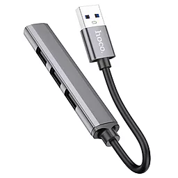 USB хаб Hoco HB26 4-in-1 USB3.0 3xUSB2.0 Metal Grey - миниатюра 2