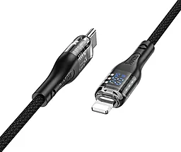 Кабель USB PD Hoco U115 Transparent + LED Display 20W 3A 1.2M USB Type- C - Lightning Cable Black - миниатюра 3