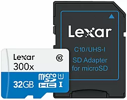 Карта памяти Lexar microSDHC 32GB 300x Class 10 UHS-I U1 + SD-адаптер (LSDMI32GBB1EU300A)