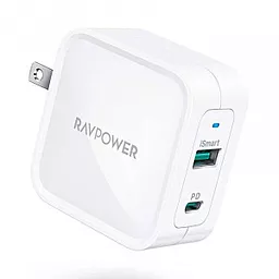 Сетевое зарядное устройство с быстрой зарядкой RavPower 65W USB/PD Charger White (RP-PC133WH)