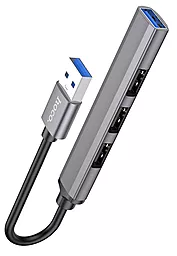 USB хаб Hoco HB26 4-in-1 USB3.0 3xUSB2.0 Metal Grey