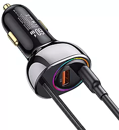 Автомобильное зарядное устройство Usams C37 60W USB-A-C PD30W/QC + USB-C Cable Black (US-CC192) - миниатюра 3